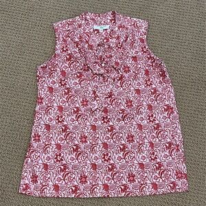 Derek Lam Red Vintage Floral Sleeveless Top size 2 Ruffle Button Neckline Boho